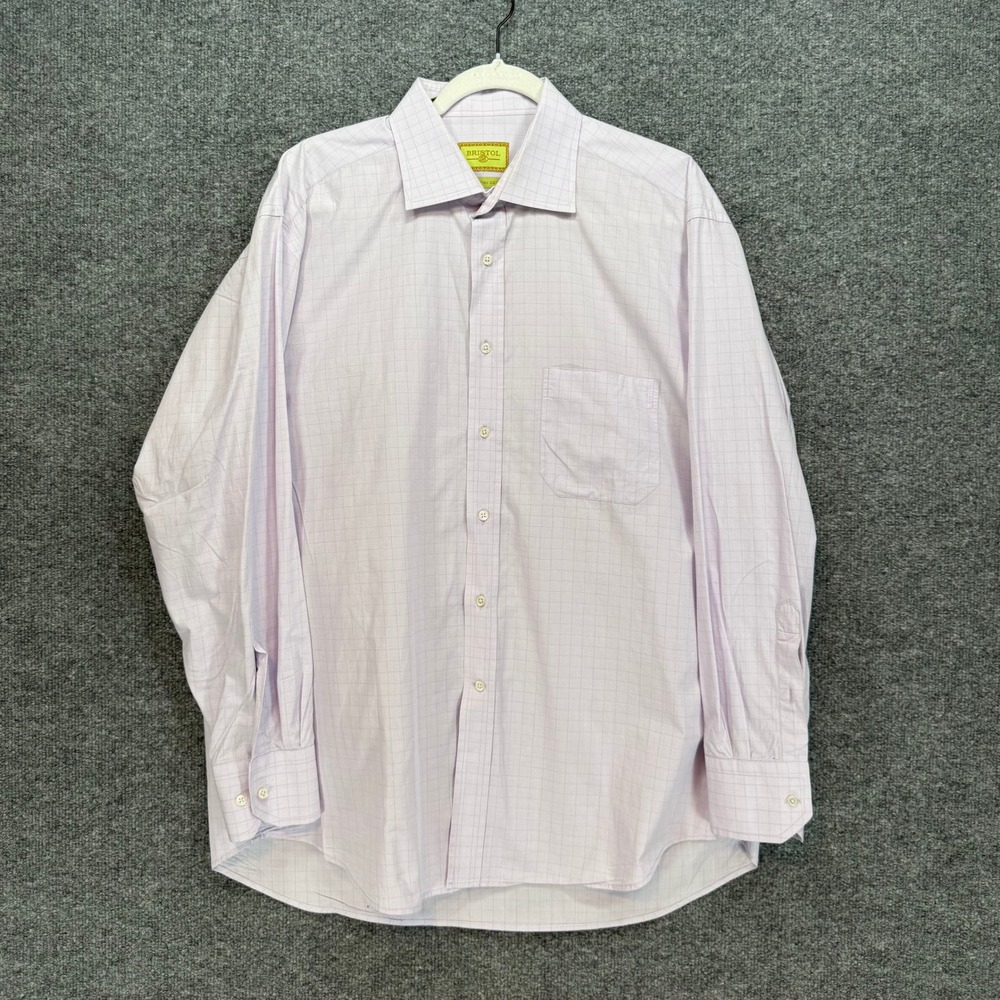 Bristol Dress Shirt‎ Mens 17 Light Purple Windowpane Egyptian Cotton Button Up